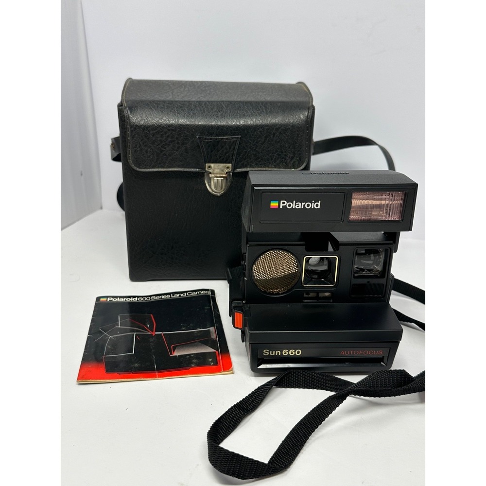 Vintage POLAROID Sun 660 Autofocus Instant Camera W/Strap, Manual, Case U9